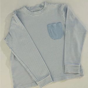 Boys - Squiggles light blue/white striped pocket tee top